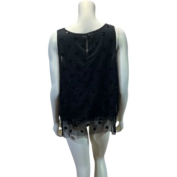 LOFT Black Sequin Polka Dot Sheer Layer Tank Top Party Evening Wear Large - Picture 8 of 14